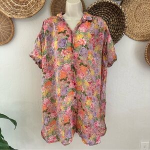 SABOR Vintage 90s Floral Oversized Button Up Shirt Dress Tunic. Size:OS